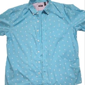 Men's Izod XXL. Blue, buttoned down, collared shirt. Turtle print.